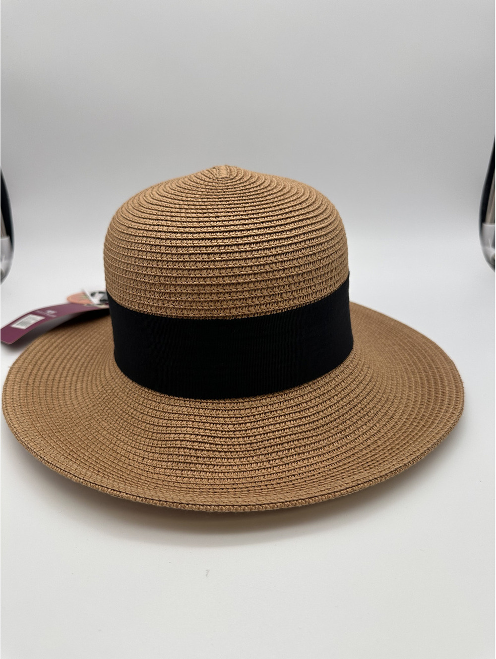 Angela & William Light Brown Wide Brim Sun Hat with Black S1